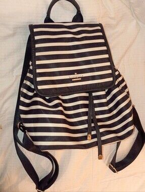 kate spade Black and White Striped Drawstring Backpack